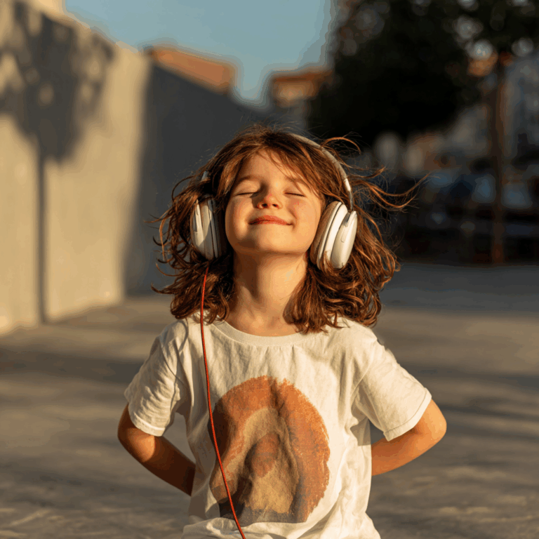 Boy listening to calm music for kids